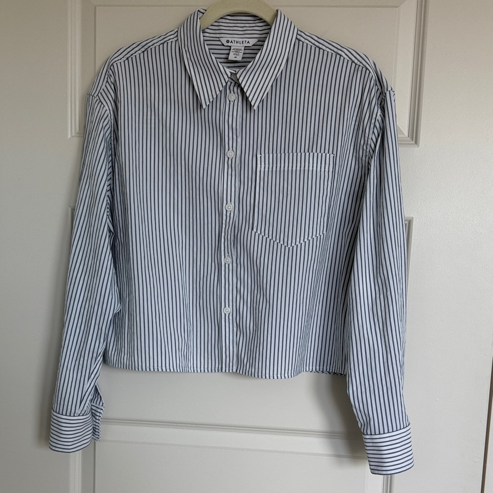 Athleta Blue and White Striped Blouse
